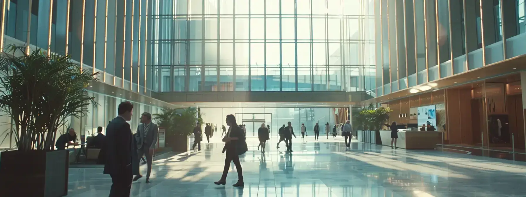 a modern office building with a bustling lobby filled with professionals discussing investment strategies. a modern office building with a bustling lobby filled with professionals discussing investment strategies.