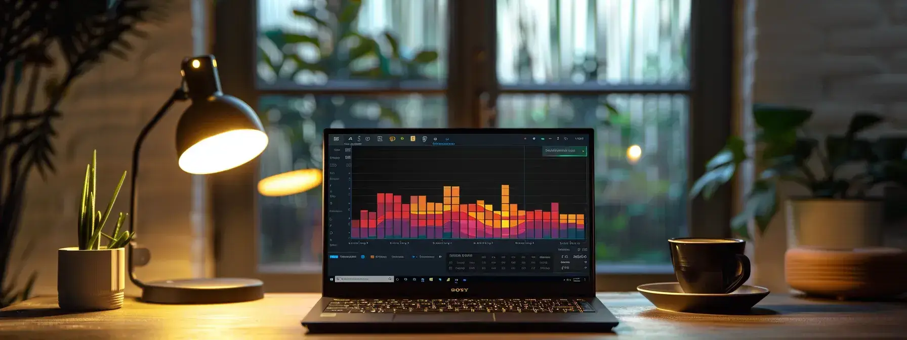 a laptop screen displaying a colorful graph showing the impact of keywords on real estate investing visibility. a laptop screen displaying a colorful graph showing the impact of keywords on real estate investing visibility.