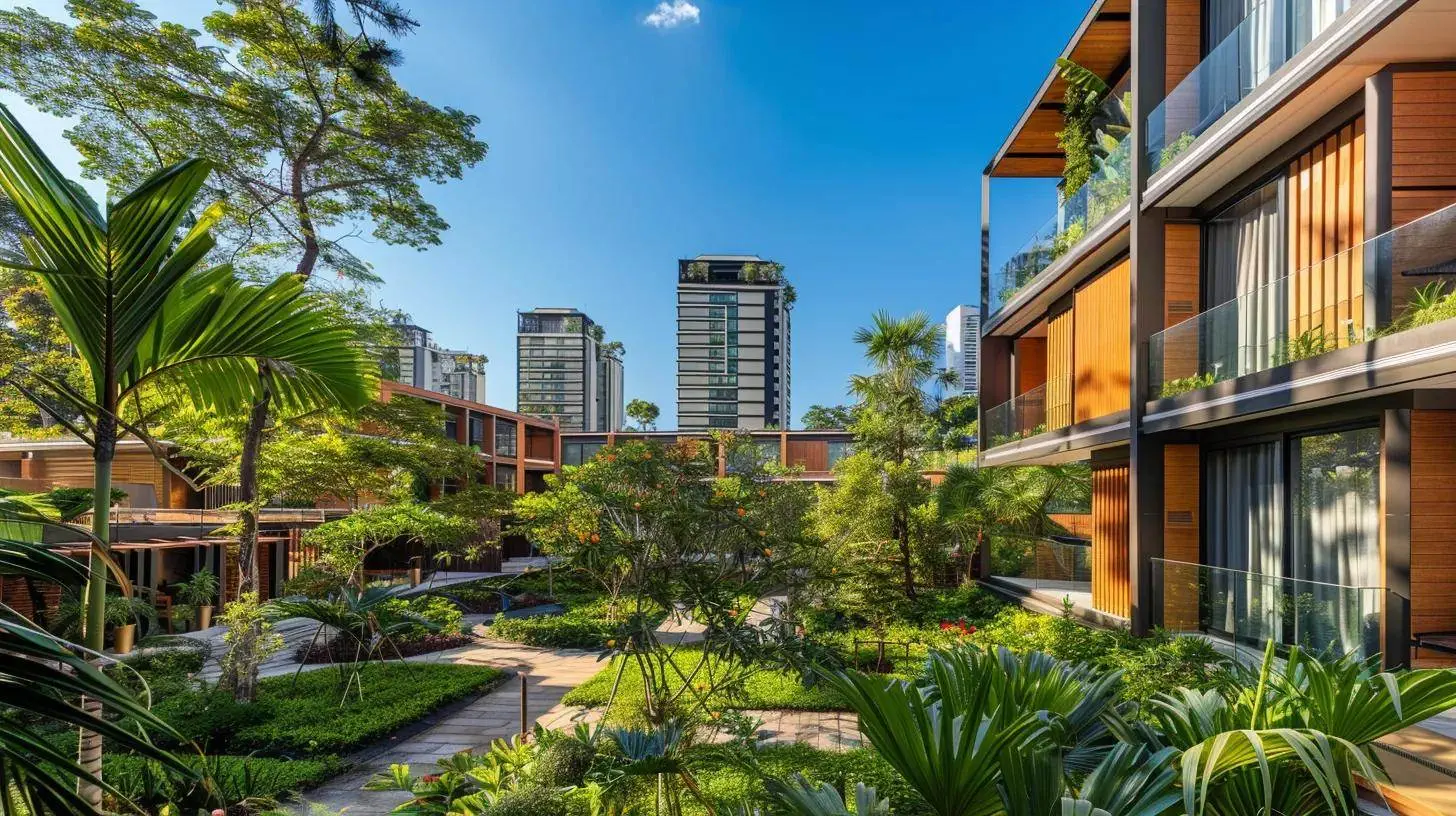 a vibrant urban landscape showcases a modern rental property surrounded by lush greenery, emphasizing its appeal to potential tenants seeking tranquil spaces for remote work. a vibrant urban landscape showcases a modern rental property surrounded by lush greenery, emphasizing its appeal to potential tenants seeking tranquil spaces for remote work.