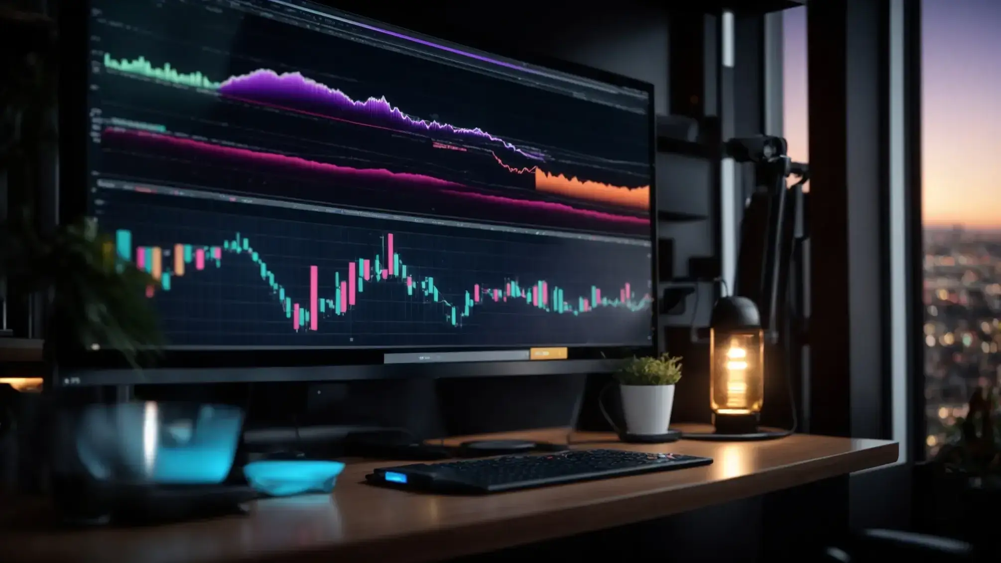 a dynamic and engaging workspace filled with vibrant graphs and analytics on a sleek computer screen, illuminated by soft natural light, symbolizes the mastery of seo performance tracking.