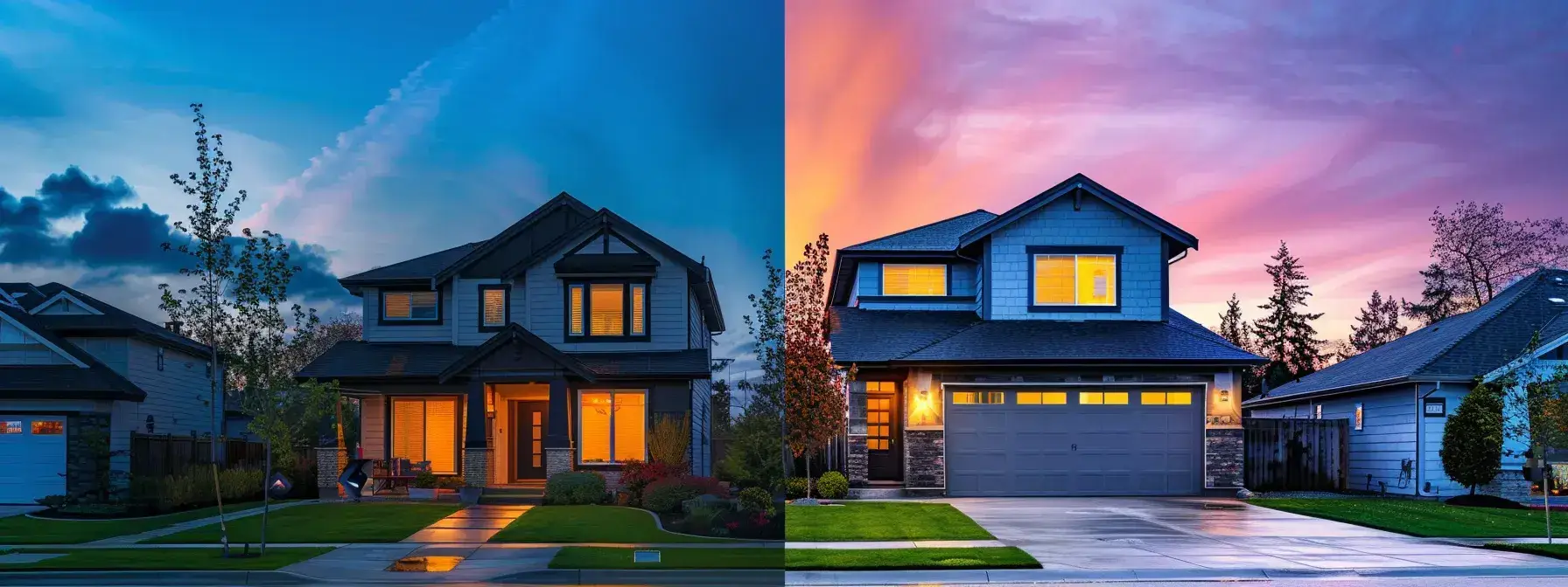a dynamic split-screen image showcasing a realtor's website interface, with one side displaying a modern, sleek design full of engaging visuals, while the other features a traditional layout, emphasizing the concept of a/b testing in digital marketing for real estate.
