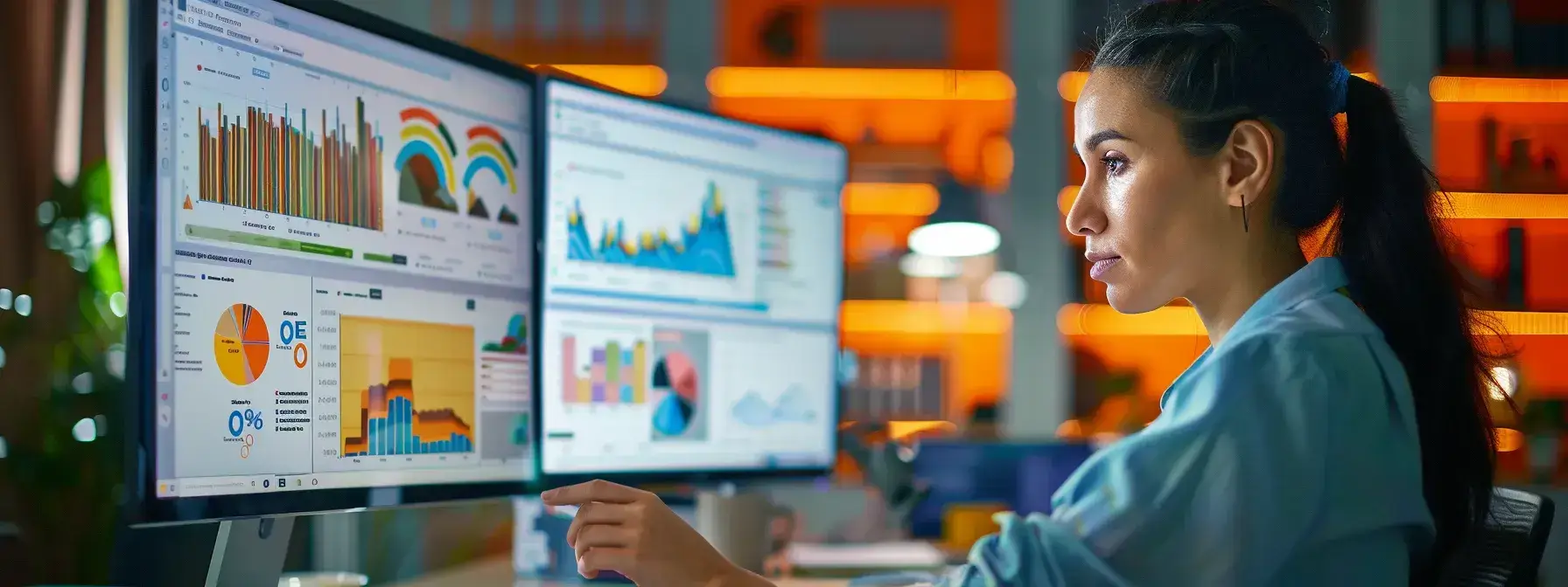 a vibrant office environment showcases a real estate professional intently analyzing email marketing metrics on a sleek computer screen, with strategically placed marketing materials and crm tools illustrating the impact of targeted communication on enhancing client engagement and sales performance.