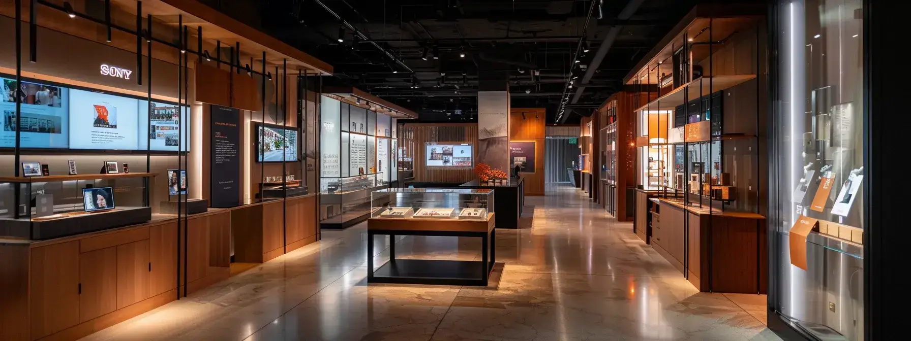 a modern real estate office featuring an elegant presentation area with impactful customer testimonials displayed on sleek digital screens, emphasizing credibility and decision-making for potential buyers.
