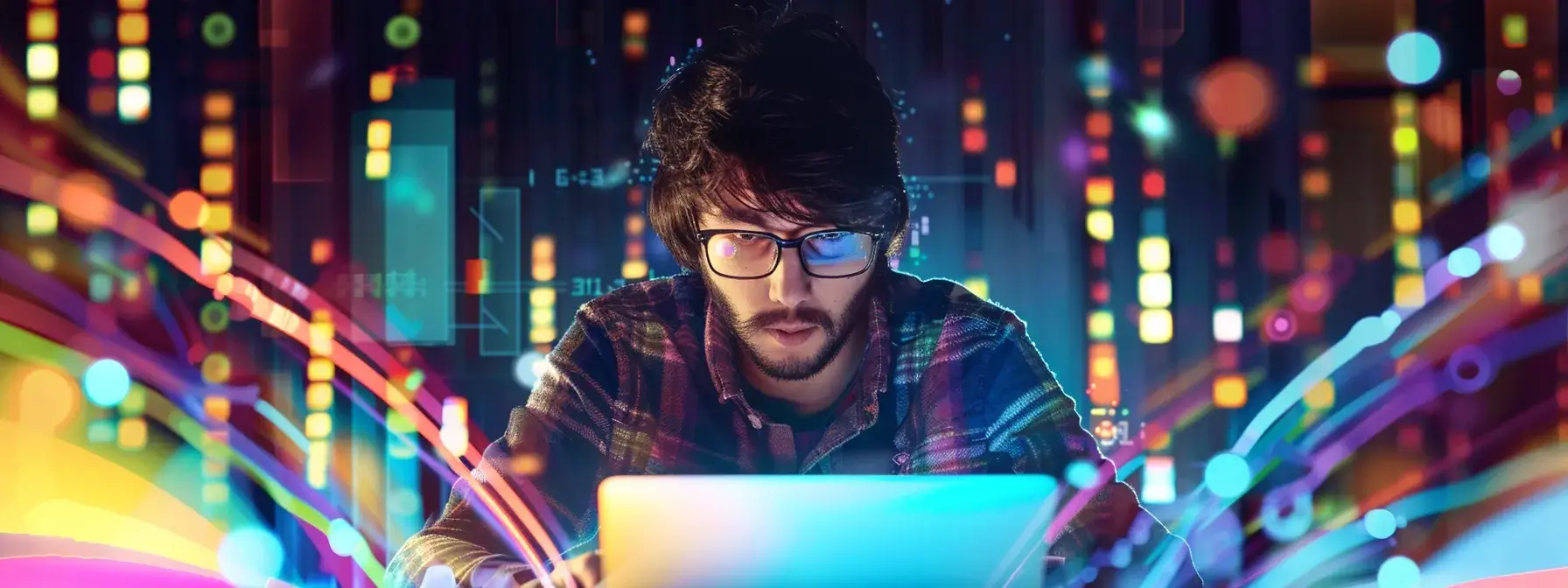 a focused web developer analyzing speed testing tools on a laptop, surrounded by colorful graphs and charts, with a determined expression on their face. a focused web developer analyzing speed testing tools on a laptop, surrounded by colorful graphs and charts, with a determined expression on their face.