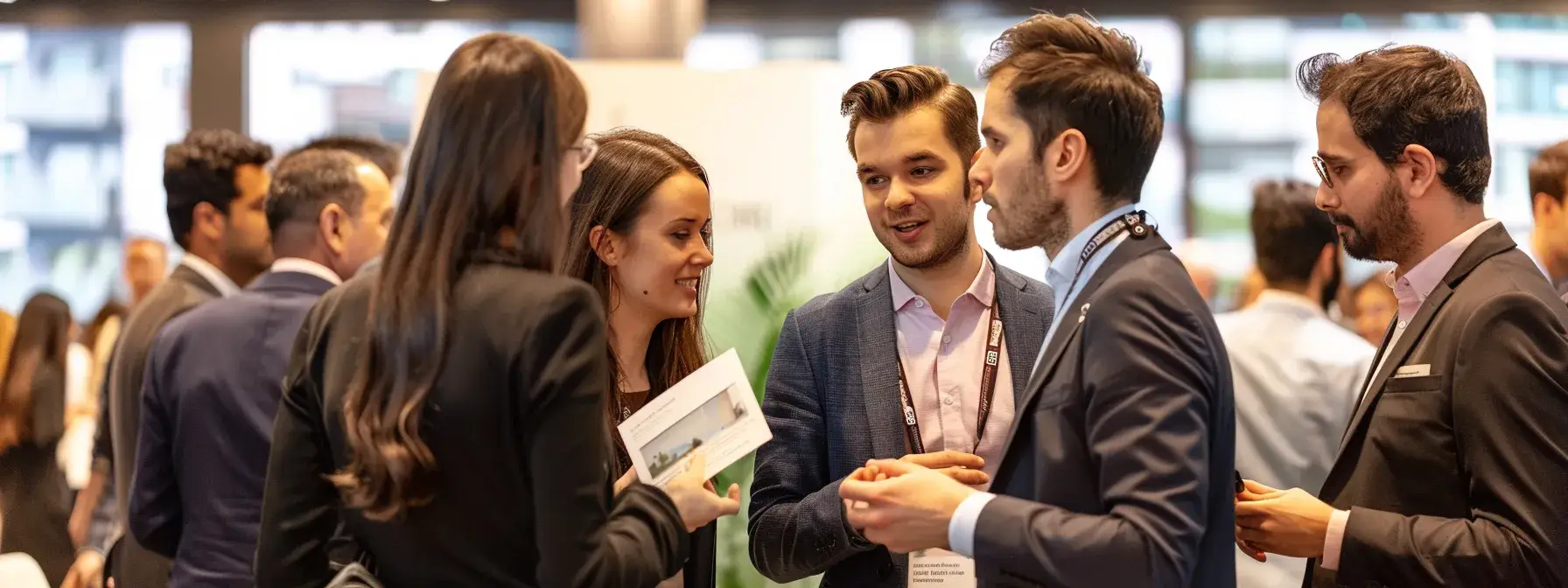 a group of professionals networking at a real estate industry event, exchanging ideas and insights to boost their online visibility and credibility. a group of professionals networking at a real estate industry event, exchanging ideas and insights to boost their online visibility and credibility.