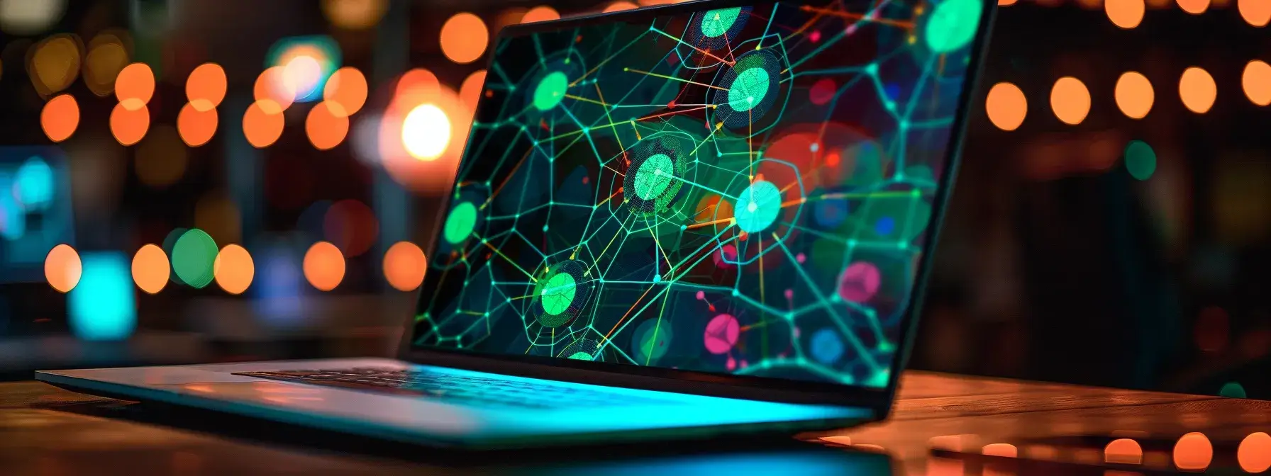 a laptop screen showing a colorful graph of backlink profiles, with glowing green nodes representing high-quality link opportunities. a laptop screen showing a colorful graph of backlink profiles, with glowing green nodes representing high-quality link opportunities.