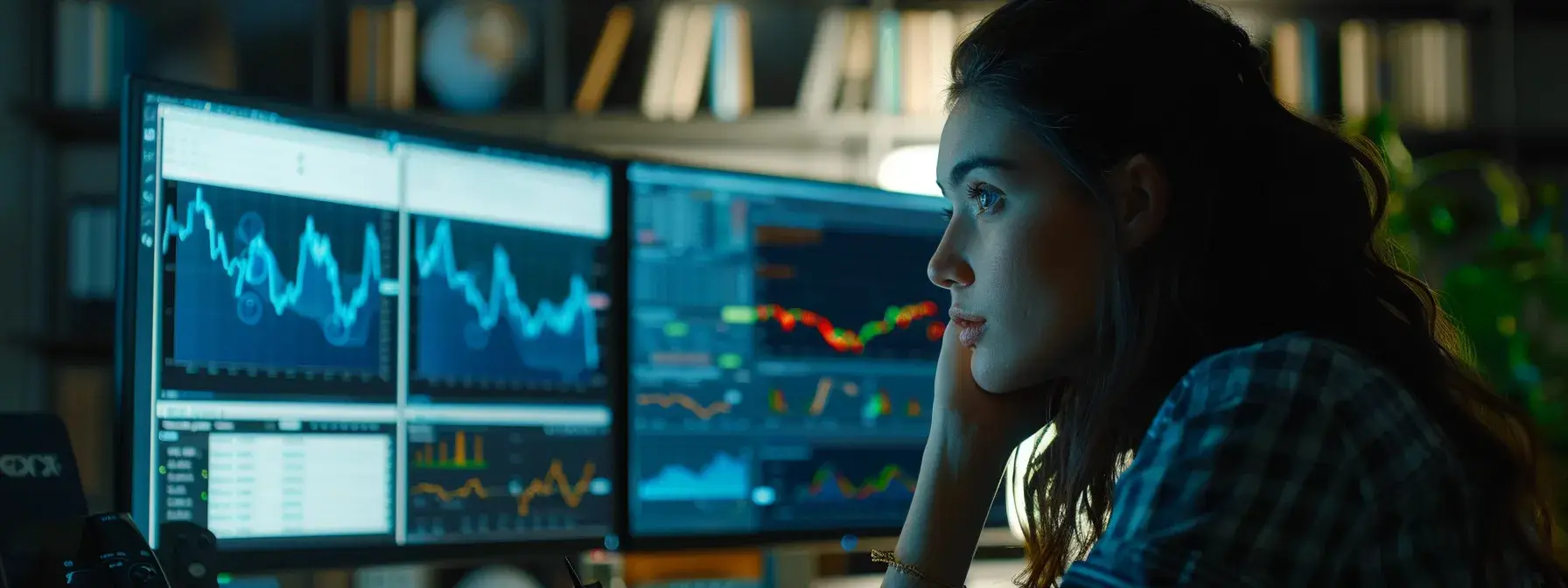 a person analyzing a detailed graph of website traffic trends on a computer screen with a focused expression, showcasing the importance of monitoring and measuring seo success for commercial real estate. a person analyzing a detailed graph of website traffic trends on a computer screen with a focused expression, showcasing the importance of monitoring and measuring seo success for commercial real estate.