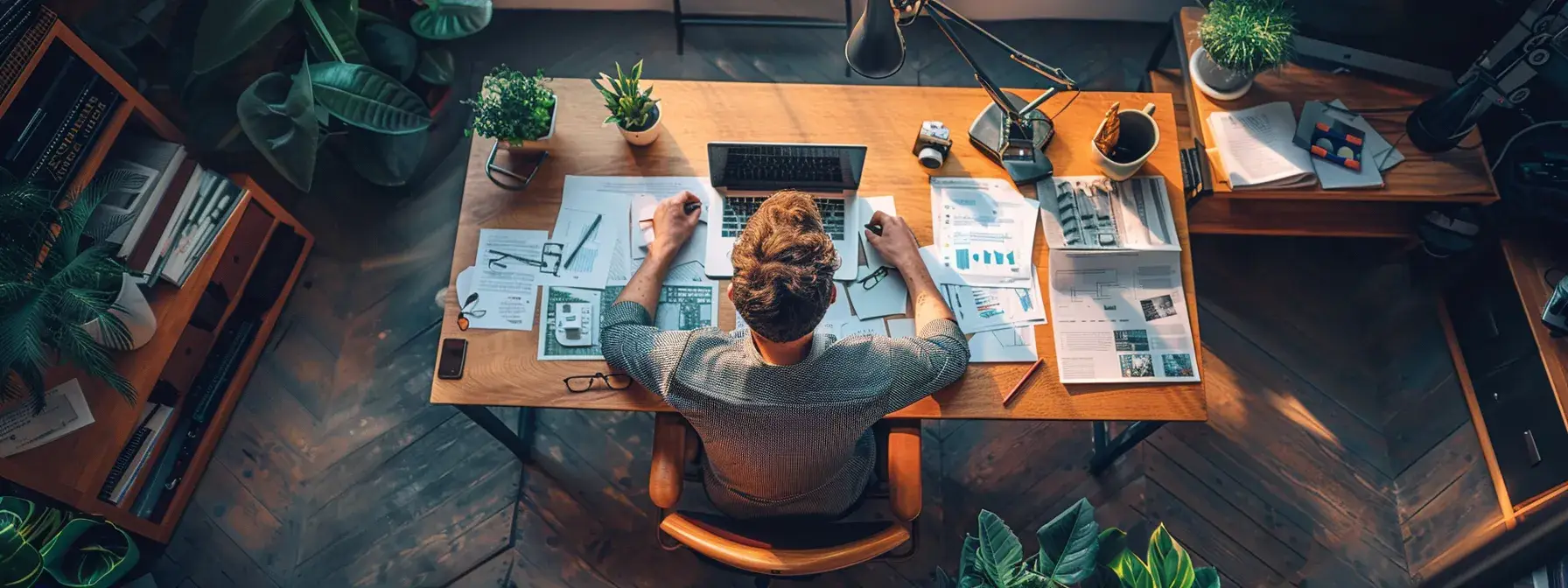 a person meticulously crafting a visually appealing and comprehensive real estate investment guide surrounded by various engaging visuals and resources. a person meticulously crafting a visually appealing and comprehensive real estate investment guide surrounded by various engaging visuals and resources.