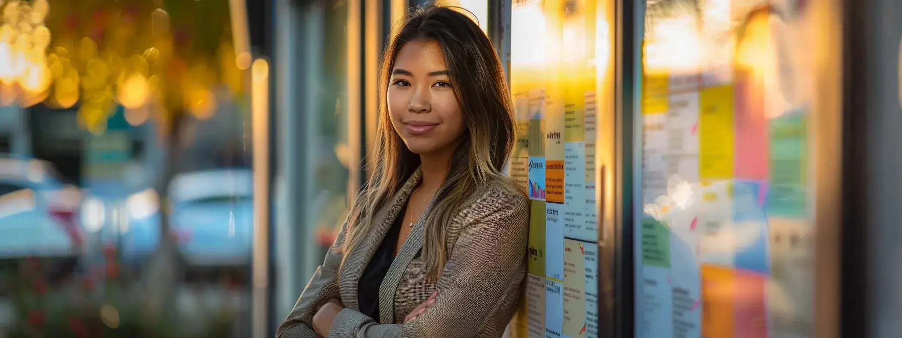 a real estate agent standing in front of a vibrant local directory board, showcasing various listings and directories for increased exposure. a real estate agent standing in front of a vibrant local directory board, showcasing various listings and directories for increased exposure.