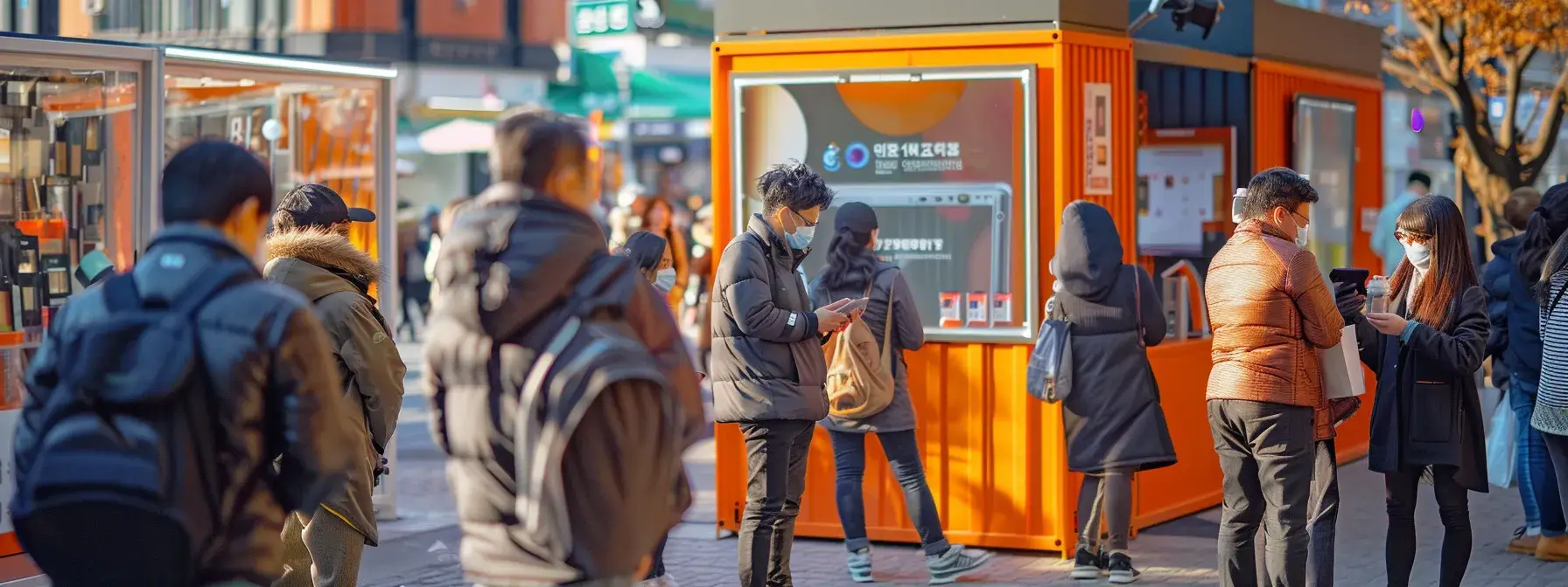 a vibrant street market bustling with locals engaging with a branded social media booth, showcasing localized content. a vibrant street market bustling with locals engaging with a branded social media booth, showcasing localized content.