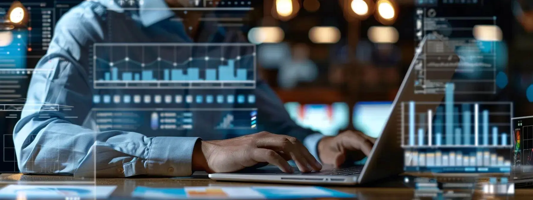 a focused man typing on a laptop, surrounded by informative infographics and a stack of organized papers, showcasing his dedication to creating authoritative content that builds trust with his audience. a focused man typing on a laptop, surrounded by informative infographics and a stack of organized papers, showcasing his dedication to creating authoritative content that builds trust with his audience.