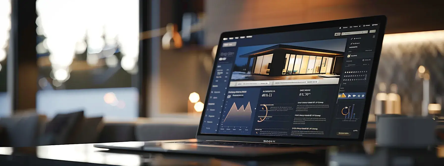 a sleek, modern real estate landing page displayed on a laptop screen with graphs and data analytics tools visible in the background. a sleek, modern real estate landing page displayed on a laptop screen with graphs and data analytics tools visible in the background.