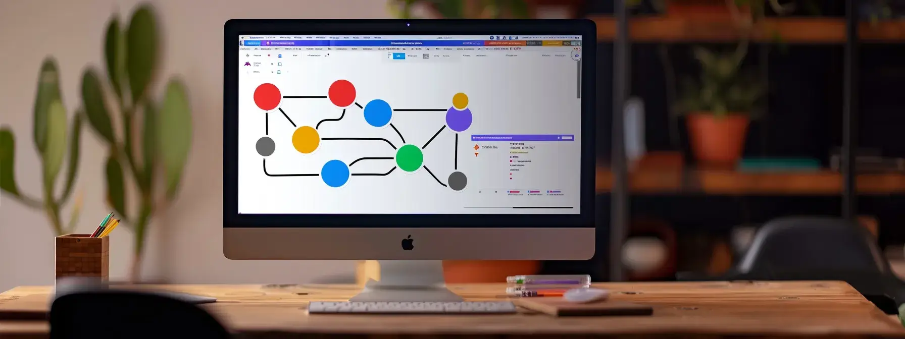 a computer screen displaying a complex seo strategy flowchart with colorful interconnected nodes and arrows. a computer screen displaying a complex seo strategy flowchart with colorful interconnected nodes and arrows.