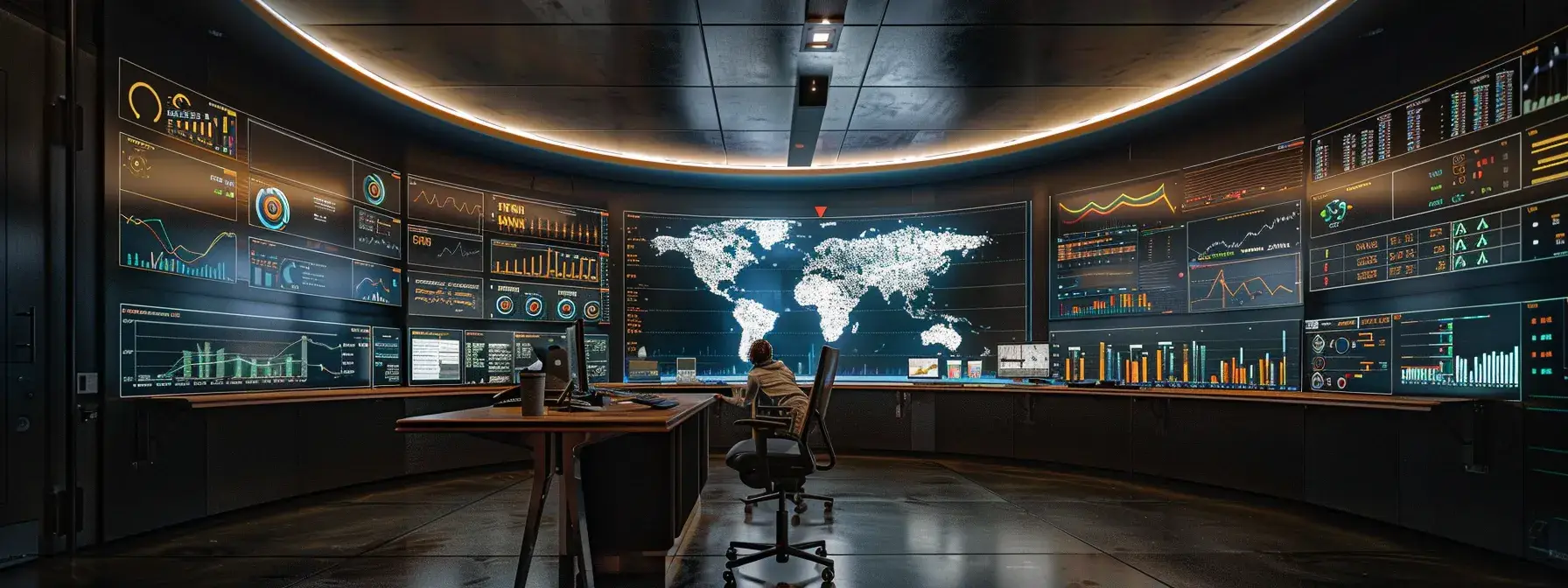 a futuristic digital command center displaying real-time data analytics with glowing charts and graphs. a futuristic digital command center displaying real-time data analytics with glowing charts and graphs.