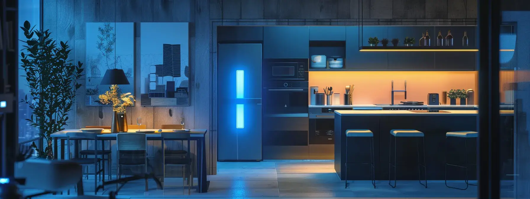 a futuristic smart home interior with voice-activated devices seamlessly integrated, showcasing modern technology optimization for voice search and smart devices in the real estate market of 2024. a futuristic smart home interior with voice-activated devices seamlessly integrated, showcasing modern technology optimization for voice search and smart devices in the real estate market of 2024.