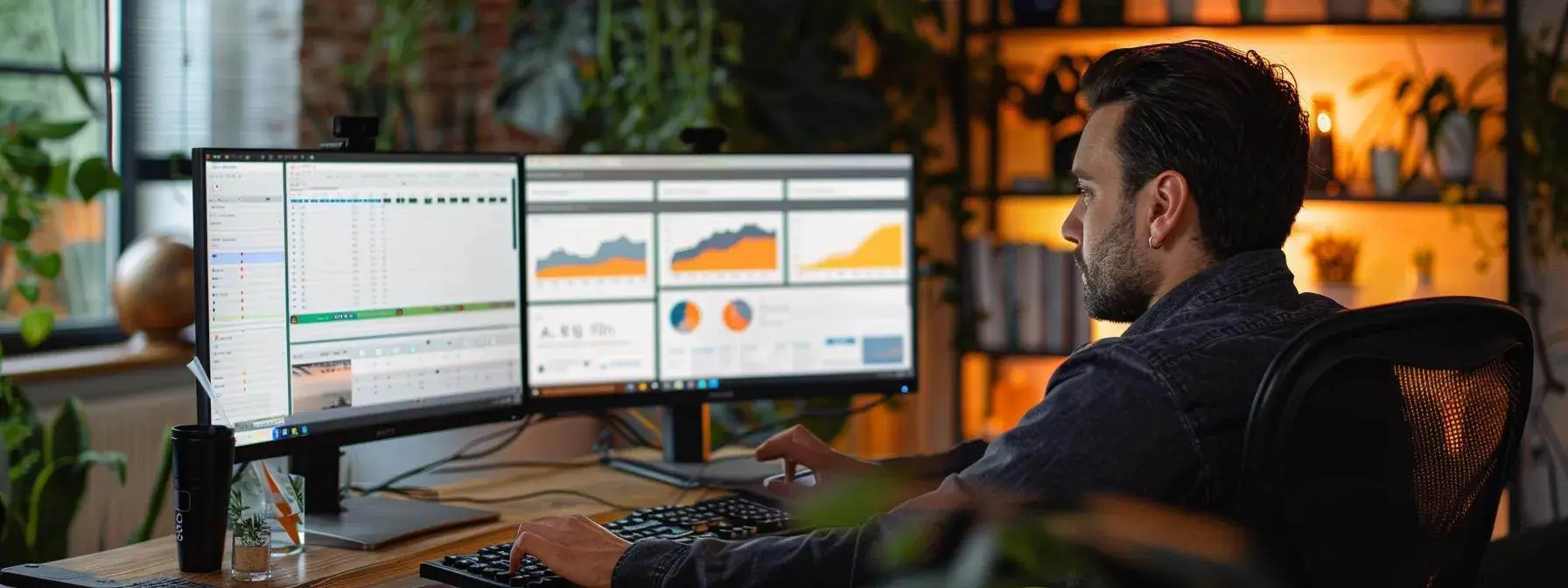 a man analyzing a computer screen displaying contrasting seo performance results for websites based on their spam score strategies. a man analyzing a computer screen displaying contrasting seo performance results for websites based on their spam score strategies.