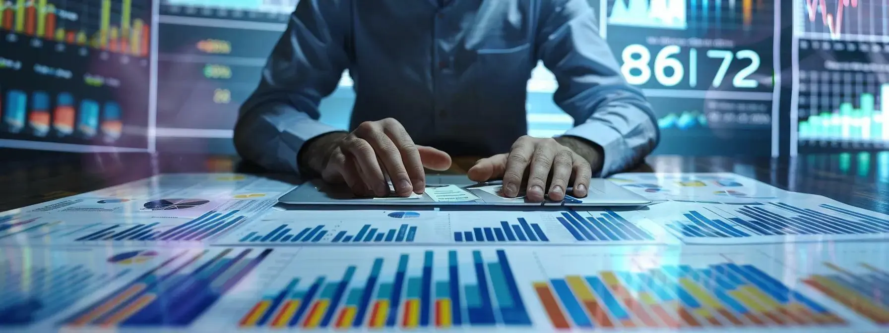 a man deeply focused on typing a detailed article on wordpress, surrounded by seo strategy notes and analytics charts. a man deeply focused on typing a detailed article on wordpress, surrounded by seo strategy notes and analytics charts.