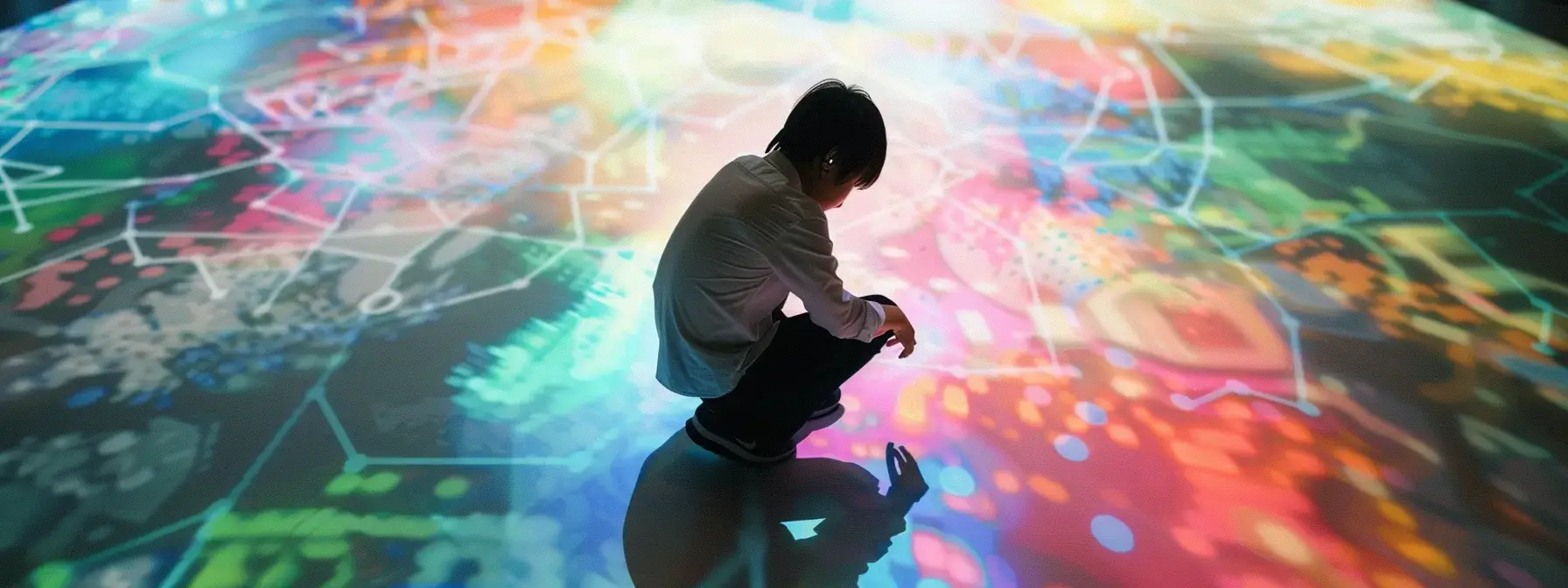 a person analyzing a colorful web of keyword ideas while surrounded by demographic charts and search data. a person analyzing a colorful web of keyword ideas while surrounded by demographic charts and search data.