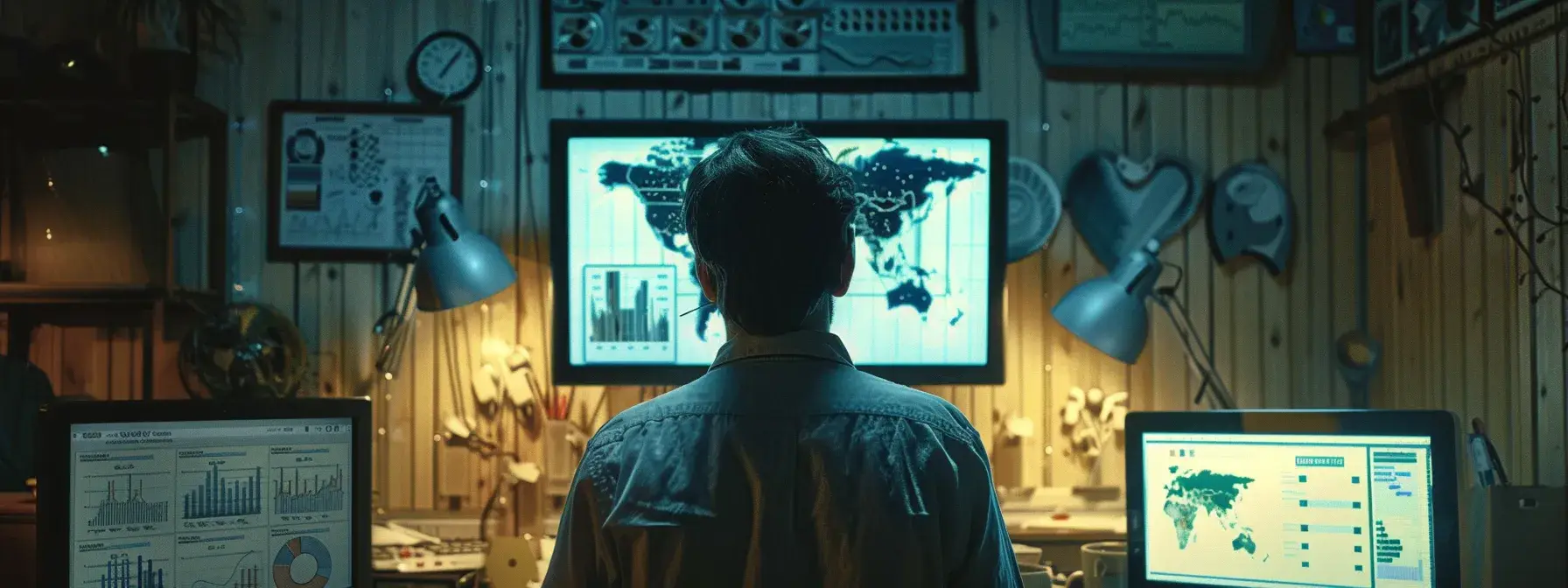 a person analyzing charts and graphs on a computer screen, surrounded by various web analytics tools and data dashboards. a person analyzing charts and graphs on a computer screen, surrounded by various web analytics tools and data dashboards.