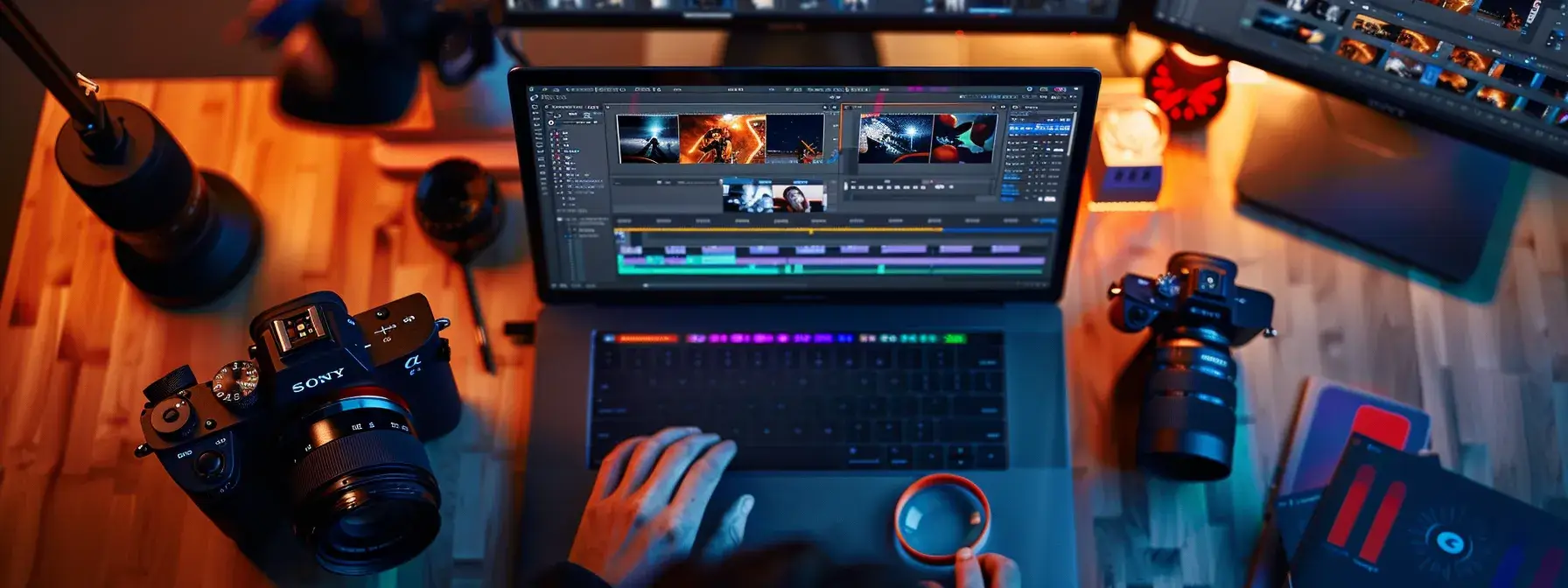 a person carefully selecting and editing images on a laptop screen, surrounded by cameras, magnifying glasses, and colorful charts to optimize for seo. a person carefully selecting and editing images on a laptop screen, surrounded by cameras, magnifying glasses, and colorful charts to optimize for seo.