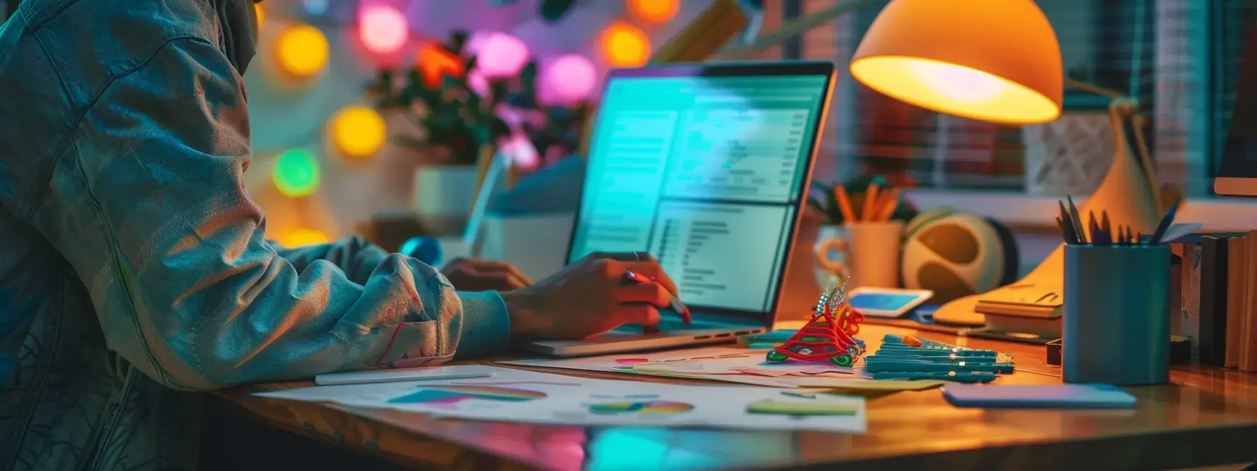 a person comparing various colorful keyword analysis tools on a desk, with user reviews and testimonials on display in the background. a person comparing various colorful keyword analysis tools on a desk, with user reviews and testimonials on display in the background.