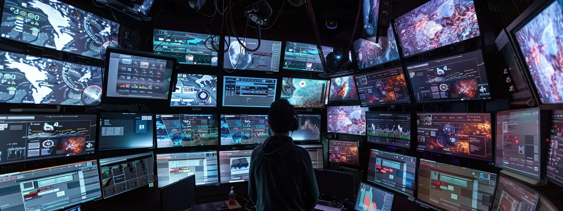 a person surrounded by multiple screens displaying keyword analysis tools and seo trends, with a team learning how to utilize the tools efficiently. a person surrounded by multiple screens displaying keyword analysis tools and seo trends, with a team learning how to utilize the tools efficiently.