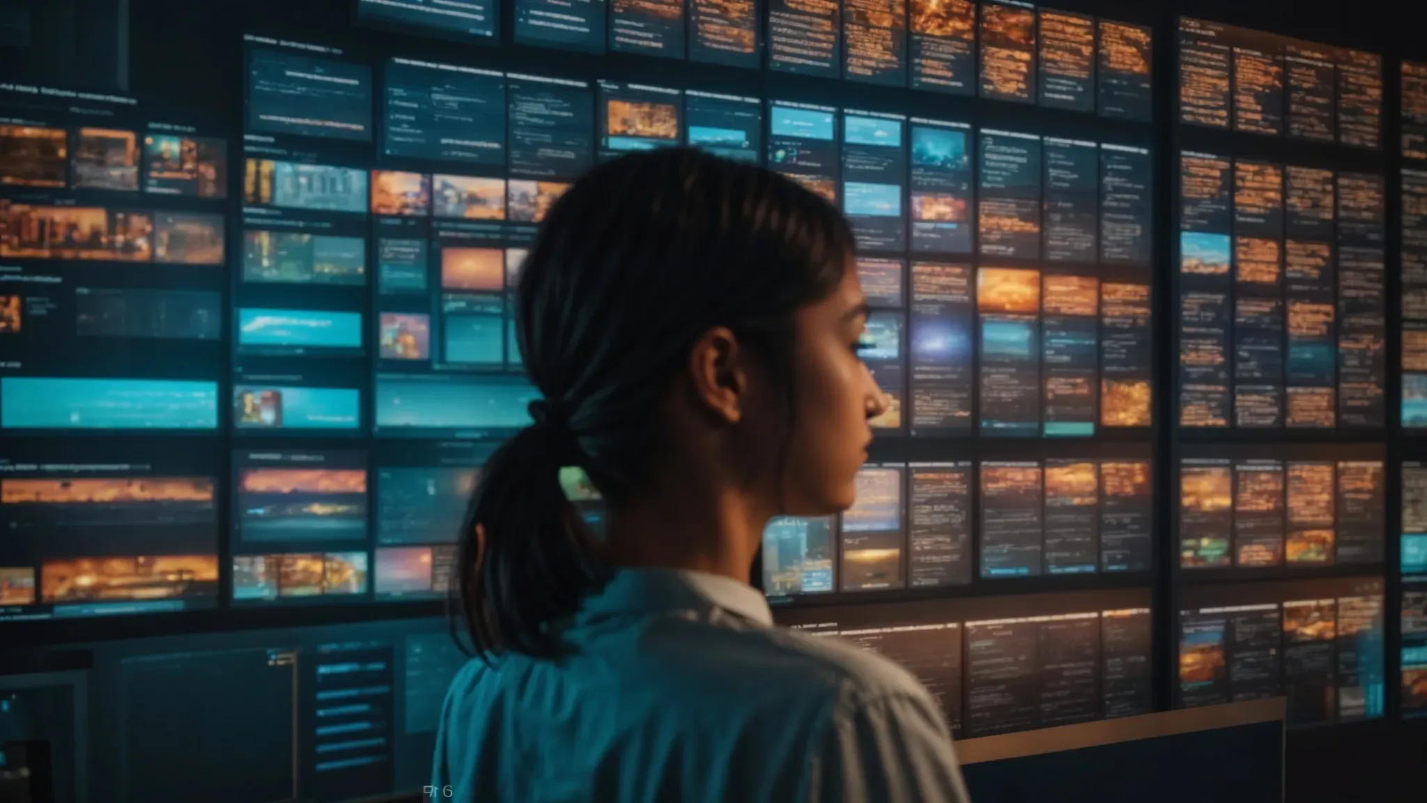 a person surrounded by screens displaying various search queries in different languages, emphasizing international keyword research and emerging trends. a person surrounded by screens displaying various search queries in different languages, emphasizing international keyword research and emerging trends.