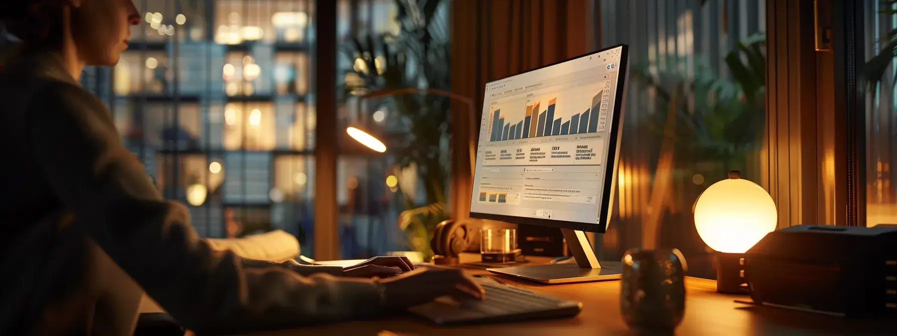 a person using a keyword analysis tool with a sleek interface and detailed competitor analysis capabilities in a modern office setting. a person using a keyword analysis tool with a sleek interface and detailed competitor analysis capabilities in a modern office setting.