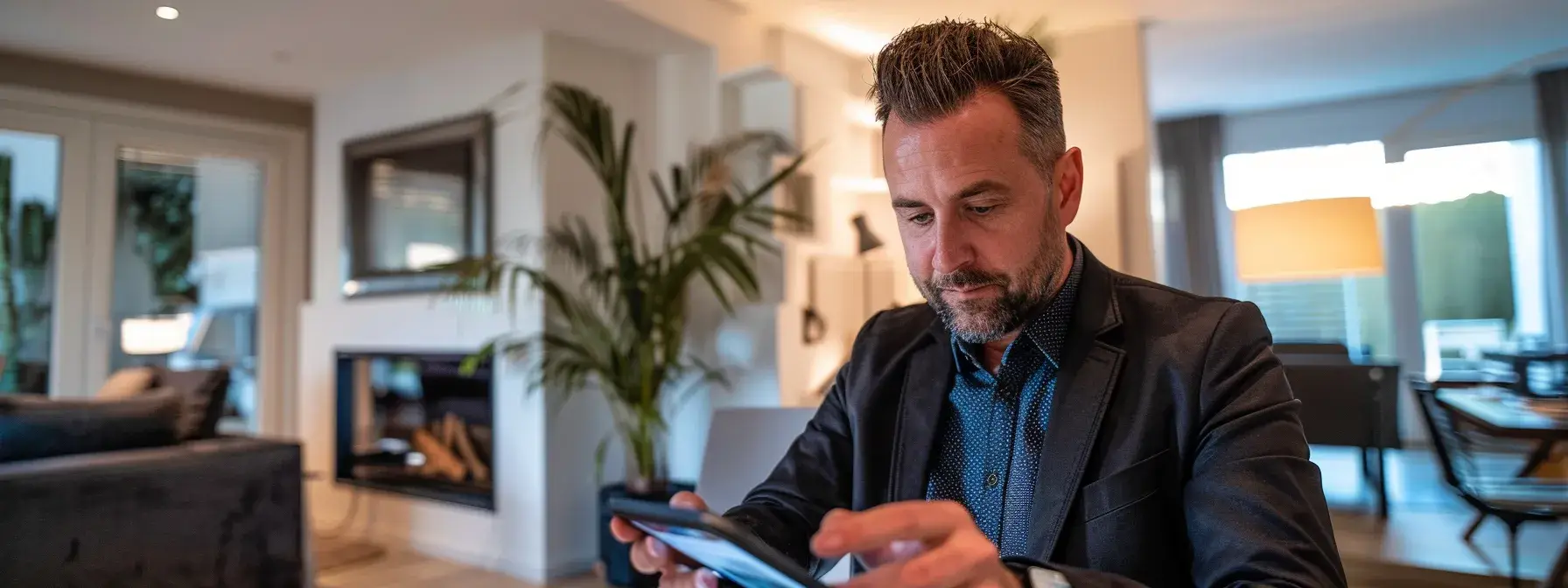 a real estate agent comparing desktop and mobile versions of a website, analyzing speed and usability on a modern smartphone. a real estate agent comparing desktop and mobile versions of a website, analyzing speed and usability on a modern smartphone.