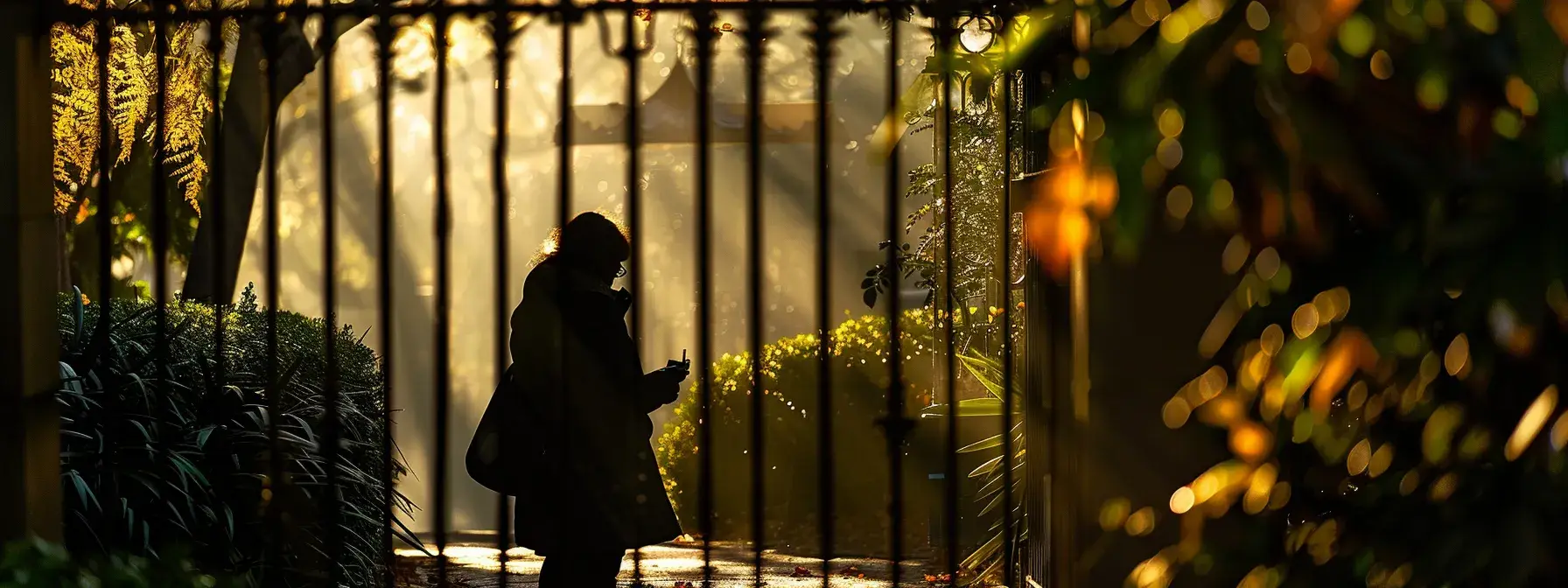 a shadowy figure lurking behind a locked gate symbolizing the risk of operating without ssl in real estate investment platforms. a shadowy figure lurking behind a locked gate symbolizing the risk of operating without ssl in real estate investment platforms.