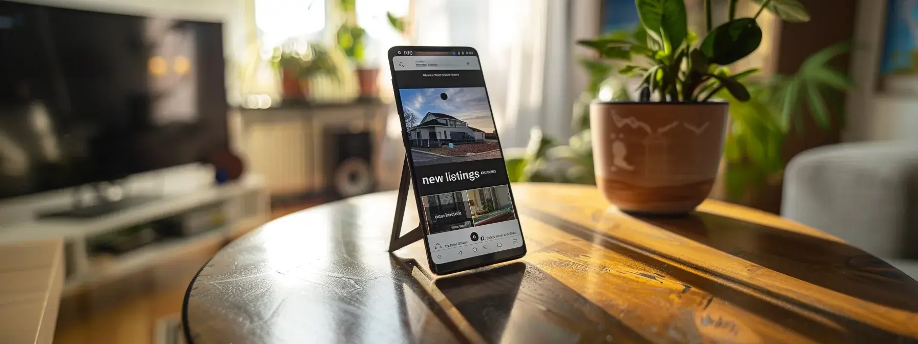 a sleek, modern smartphone displaying a real estate website loading lightning-fast with the headline a sleek, modern smartphone displaying a real estate website loading lightning-fast with the headline