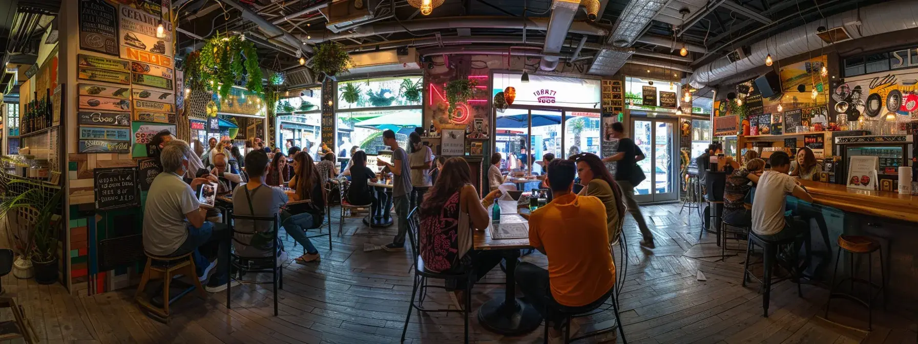 a vibrant local cafe bustling with customers taking photos and sharing reviews on social media, showcasing a strong integration of social media into local seo strategies. a vibrant local cafe bustling with customers taking photos and sharing reviews on social media, showcasing a strong integration of social media into local seo strategies.