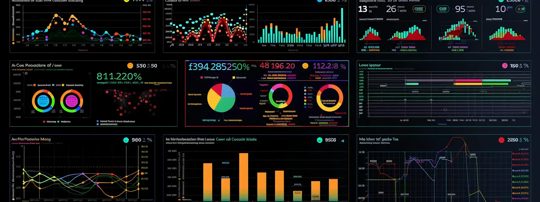 a busy dashboard displaying a variety of colorful graphs and charts, showcasing the analysis of organic traffic data and metrics for seo kpis. a busy dashboard displaying a variety of colorful graphs and charts, showcasing the analysis of organic traffic data and metrics for seo kpis.