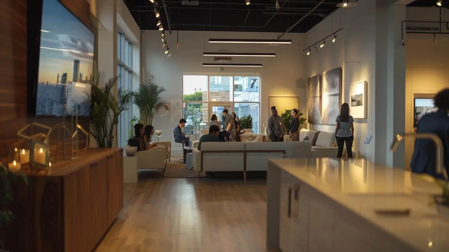 a captivating tableau showcasing a modern real estate agency's vibrant open house event, where diverse clients engage with immersive storytelling displays, illuminated by warm, inviting lighting that fosters connection and engagement. a captivating tableau showcasing a modern real estate agency's vibrant open house event, where diverse clients engage with immersive storytelling displays, illuminated by warm, inviting lighting that fosters connection and engagement.
