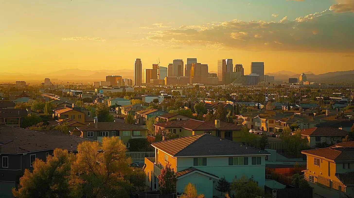 a captivating urban skyline at sunset glows with the promise of prosperity, symbolizing the wealth generated through long-term investment properties, while golden light cascades over modern buildings and a thriving neighborhood below. a captivating urban skyline at sunset glows with the promise of prosperity, symbolizing the wealth generated through long-term investment properties, while golden light cascades over modern buildings and a thriving neighborhood below.