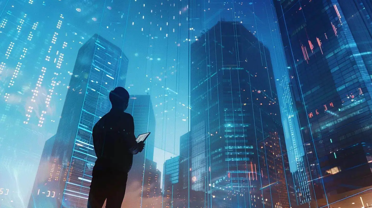 a confident investor stands in front of a modern skyscraper, analyzing a digital tablet with financial graphs under a bright blue sky, symbolizing the power of investment education in navigating real estate risks. a confident investor stands in front of a modern skyscraper, analyzing a digital tablet with financial graphs under a bright blue sky, symbolizing the power of investment education in navigating real estate risks.