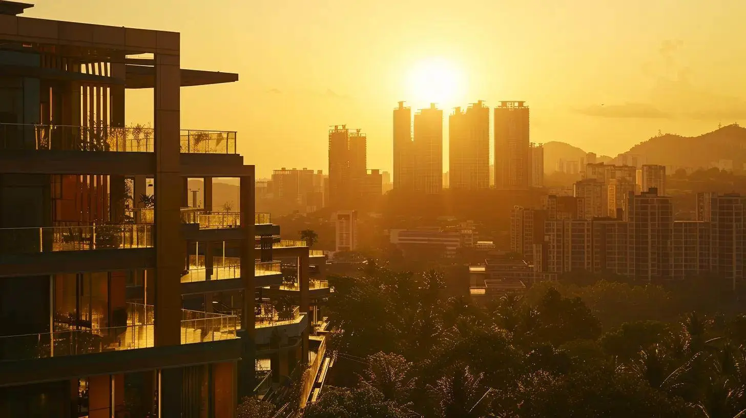 a dynamic skyline featuring modern, architecturally stunning real estate buildings bathed in golden sunset light, symbolizing the transformative impact of strong branding in the property sector. a dynamic skyline featuring modern, architecturally stunning real estate buildings bathed in golden sunset light, symbolizing the transformative impact of strong branding in the property sector.