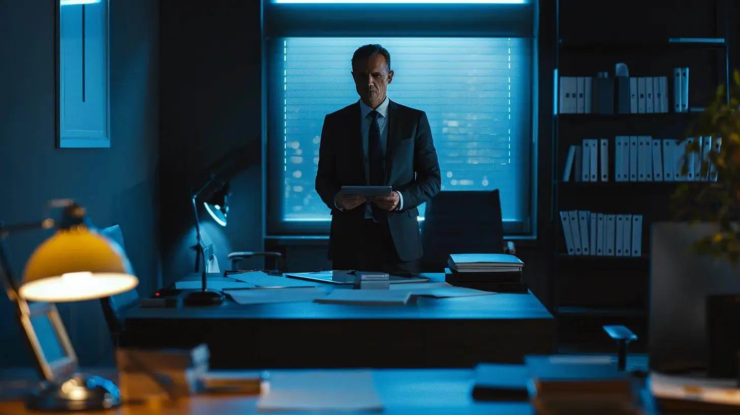 a focused landlord stands confidently in a modern office, surrounded by documents and a digital tablet, illuminated by soft natural light, symbolizing proactive engagement with legal regulations in property management. a focused landlord stands confidently in a modern office, surrounded by documents and a digital tablet, illuminated by soft natural light, symbolizing proactive engagement with legal regulations in property management.