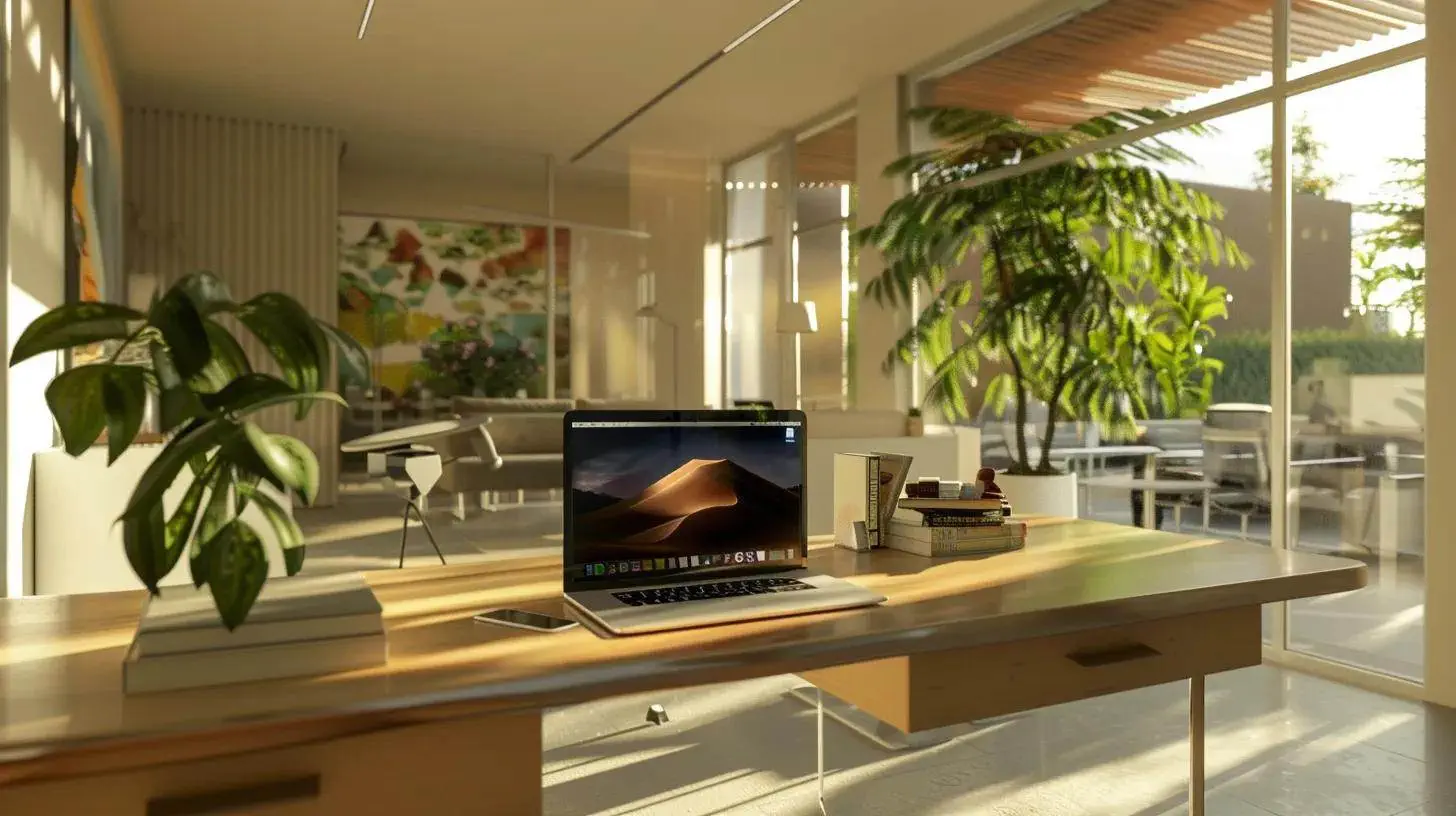 a modern, minimalist office space bathed in natural light showcases a sleek computer desk adorned with an open laptop displaying an eye-catching website layout, symbolizing effective on-page seo strategies for a real estate business. a modern, minimalist office space bathed in natural light showcases a sleek computer desk adorned with an open laptop displaying an eye-catching website layout, symbolizing effective on-page seo strategies for a real estate business.