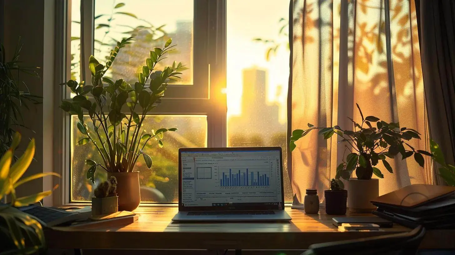 a modern, minimalist workspace with a vibrant laptop screen displaying analytics graphs and blogs, illuminated by natural light streaming through a large window, symbolizing the dynamic process of measuring and optimizing blogging strategies. a modern, minimalist workspace with a vibrant laptop screen displaying analytics graphs and blogs, illuminated by natural light streaming through a large window, symbolizing the dynamic process of measuring and optimizing blogging strategies.