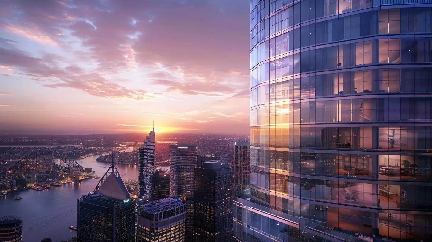 a richly detailed urban skyline at sunset, highlighting a sophisticated investment property with tax-related symbols subtly integrated into the building’s architecture, reflecting the intricate relationship between real estate and financial management. a richly detailed urban skyline at sunset, highlighting a sophisticated investment property with tax-related symbols subtly integrated into the building’s architecture, reflecting the intricate relationship between real estate and financial management.
