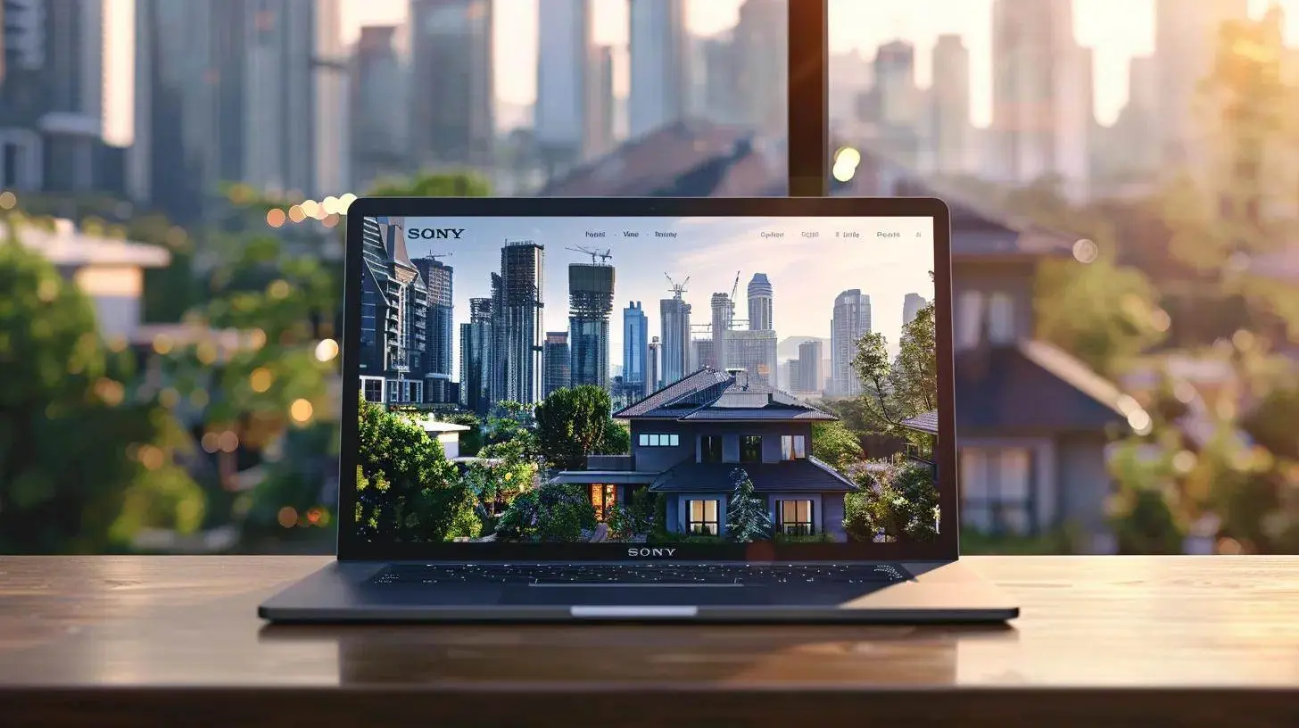 a sleek, modern real estate website interface displayed on a high-resolution laptop screen, showcasing a vibrant property listing against a backdrop of lush greenery and cityscape, illuminated by soft natural light to emphasize its user-friendly design and mobile responsiveness. a sleek, modern real estate website interface displayed on a high-resolution laptop screen, showcasing a vibrant property listing against a backdrop of lush greenery and cityscape, illuminated by soft natural light to emphasize its user-friendly design and mobile responsiveness.