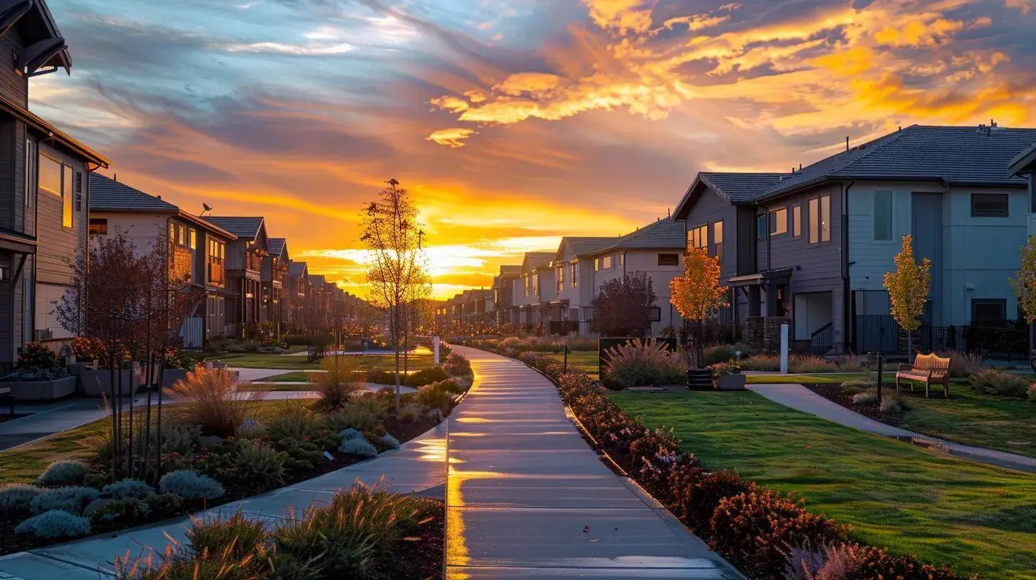 a stunning sunset casts a golden glow over a serene neighborhood, highlighting well-maintained rental properties and vibrant gardens, symbolizing the fruitful potential of effective real estate investment. a stunning sunset casts a golden glow over a serene neighborhood, highlighting well-maintained rental properties and vibrant gardens, symbolizing the fruitful potential of effective real estate investment.