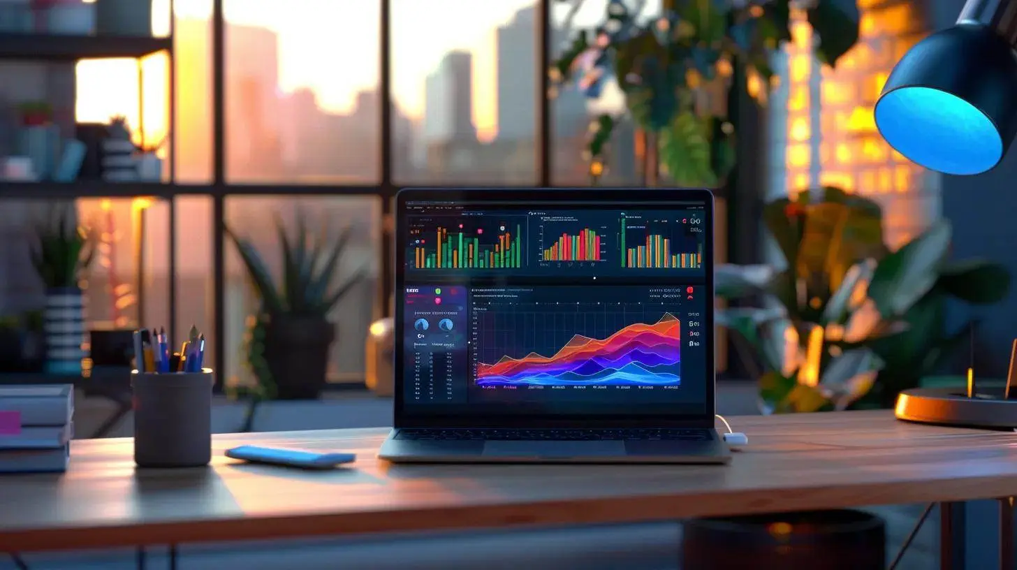 a vibrant, modern workspace featuring a sleek laptop displaying a colorful analytics dashboard, illuminated by soft, natural light filtering through a large window, emphasizes the theme of conducting a mobile seo audit. a vibrant, modern workspace featuring a sleek laptop displaying a colorful analytics dashboard, illuminated by soft, natural light filtering through a large window, emphasizes the theme of conducting a mobile seo audit.