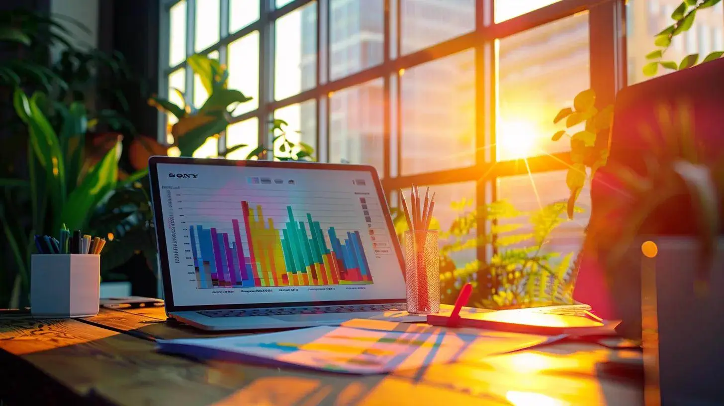 a vibrant office workspace filled with colorful charts and graphs, showcasing a dynamic digital display of email marketing performance analytics, illuminated by soft, natural light streaming through large windows. a vibrant office workspace filled with colorful charts and graphs, showcasing a dynamic digital display of email marketing performance analytics, illuminated by soft, natural light streaming through large windows.