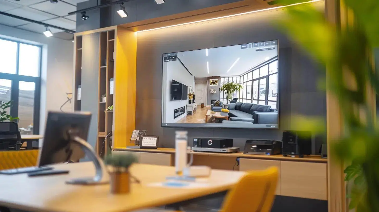 a vibrant real estate office bursts with energy as a sleek, modern video screen displays engaging property tours, highlighting the transformative power of video seo in captivating online audiences. a vibrant real estate office bursts with energy as a sleek, modern video screen displays engaging property tours, highlighting the transformative power of video seo in captivating online audiences.