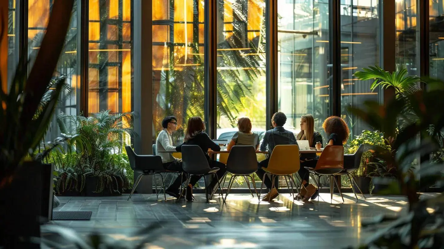 a vibrant, strategic brainstorming session with diverse professionals huddled around a sleek modern table, illuminated by natural light streaming through large windows, symbolizing collaboration and innovation in real estate branding. a vibrant, strategic brainstorming session with diverse professionals huddled around a sleek modern table, illuminated by natural light streaming through large windows, symbolizing collaboration and innovation in real estate branding.
