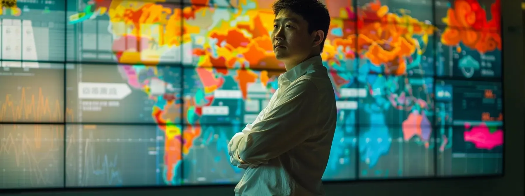 an analytical seo professional stands thoughtfully before a large digital display, showcasing a vibrant, intricate topical map adorned with dynamic graphs, figures, and colorful analytics, illuminated by soft, focused lighting that highlights his engaged expression amidst a modern, tech-savvy office environment. an analytical seo professional stands thoughtfully before a large digital display, showcasing a vibrant, intricate topical map adorned with dynamic graphs, figures, and colorful analytics, illuminated by soft, focused lighting that highlights his engaged expression amidst a modern, tech-savvy office environment.