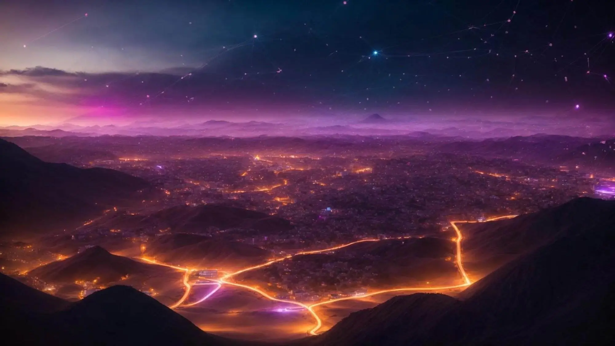 a glowing digital landscape filled with vibrant interconnected networks, symbolizing the power of outbound links in enhancing seo.