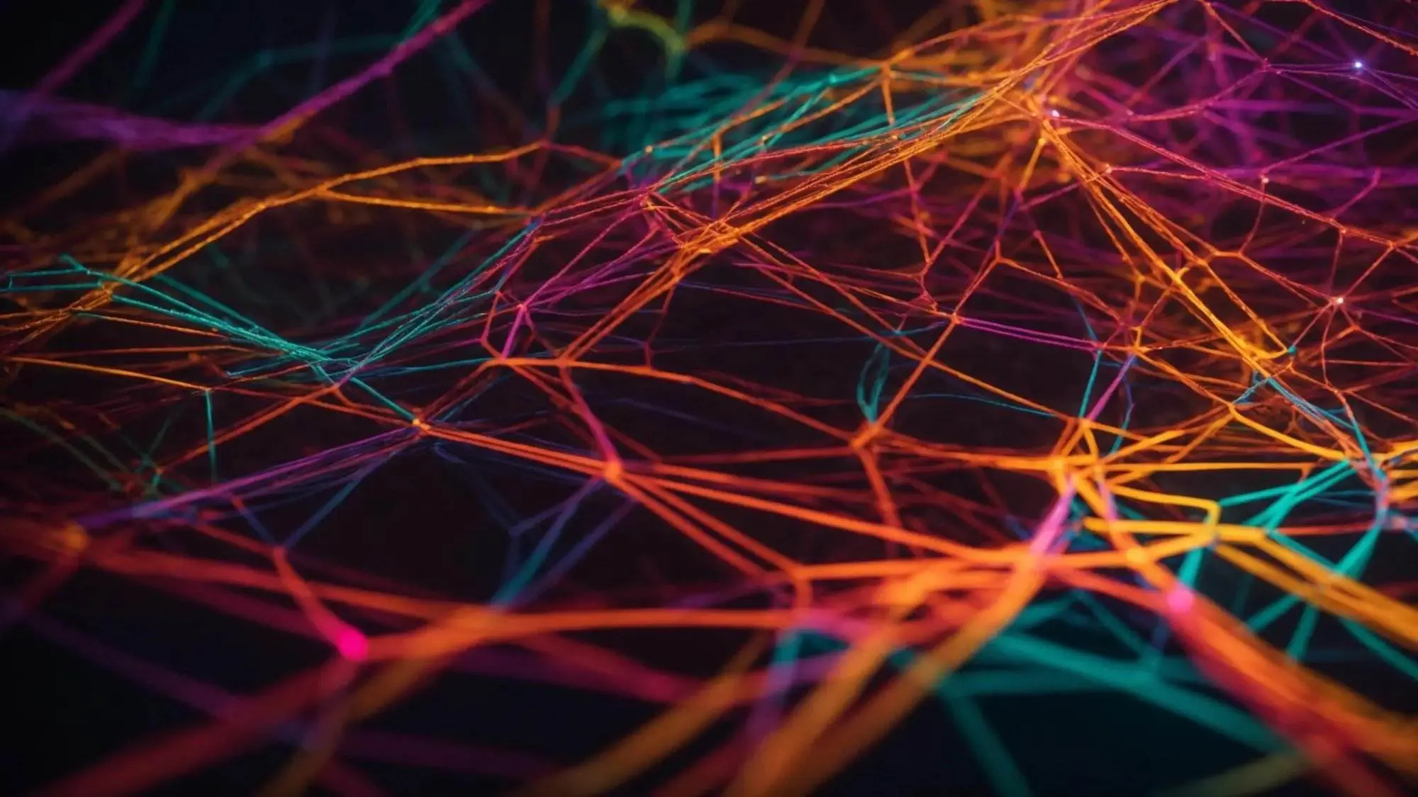 a vibrant, intricate web of colorful outbound links radiates from a central glowing seo chart, symbolizing the interconnected nature of digital growth and visibility.